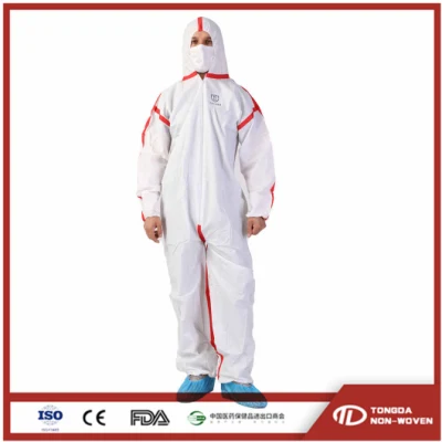 Disposable Waterproof Microporous Anti Static Isolation Hooded Industrial Safety Protective Clothing Non Woven Coverall Suit